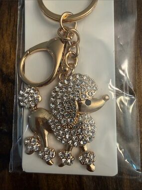 Gold-tone Rhinestone Poodle Keychain Charm